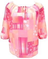Pink Georgette Kaftan Tunic Top Key Hole Ties Neck Line Elastic Cuffs Ladies