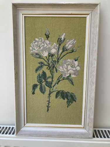 Vintage 1970s rose needlepoint - vintage,