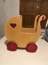‘Moover’ Wooden Dolls Pram  Wooden Wheels With Rubber Trims. 