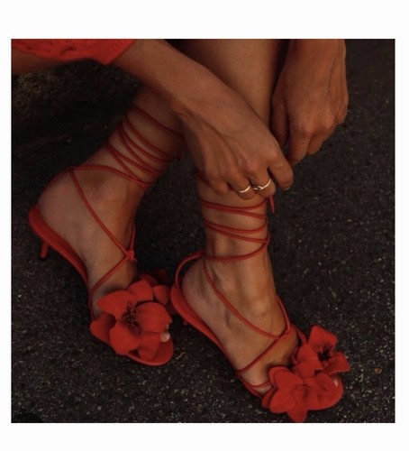 Zara red suede leather - suede, flower