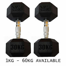 FXR Sports Hex Rubber Dumbbell Hexagonal Gym Weights Dumbbells Pair 1kg - 60kg