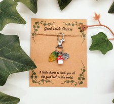 Good Luck Charm - Four Leaf Clover - Lucky Mushroom Gift - Bag Charm/Keyring
