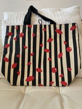 Lulu Guinness Red Nose Canvas Lips & Noses Striped Tote Bag