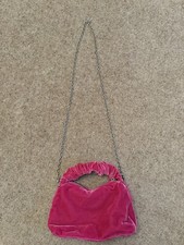 BNWOTs Primark Ladies Cerise Velvet Small Handbag With Silver Chain Strap