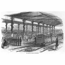 Royal Train changing Gauge at Gloucester Railway Station - Antique Print 1849