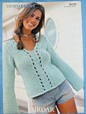 SIRDAR 8410 DENIM ULTRA  32-42" 10-20 V NECK JUMPER SWEATER TOP KNITTING PATTERN