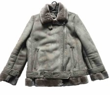 Topshop Jacket Coat Taupe Beige Faux Suede Flying Aviator Fur Lined 10 Ex/Cond