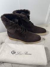 Loro Piana Mens Snow Dream Beaver Fur Boots US 8.5/41.5 Brown Suede Lace Up