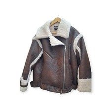 Pretty Little Thing Aviator Style Jacket Faux Leather Size UK14