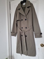 Women's Long Khaki Green Trench Coat Size M - UK 12 Primak Belt & Pockets New 💚