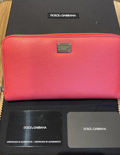 RRP £525 - Dolce & Gabbana Coral Red Leather Zip Wallet with Gold Hardware. New.