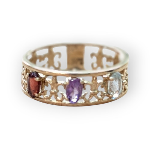 Multi gem gold ring - gem,