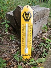 VINTAGE AA GARAGE THERMOMETER METAL PORCELAIN SIGN CAR GAS OIL TRUCK 12” 