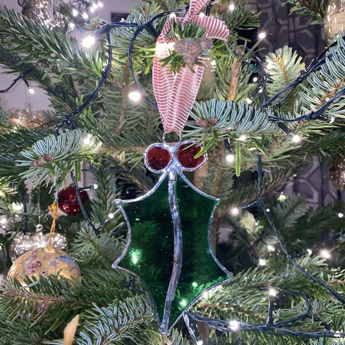 Handmade stained glass holly - handmade,