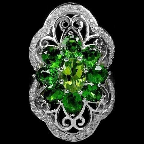 Silver ring chrome diopside - silver,