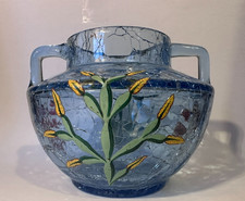 Crackle glass Dish Hand Painted Cactus - Blenko, Pilgrim, Mt. Washington Glass?