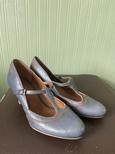 Clarks Size 5 Blue and Tan T-Bar Shoes with Buckle Detail