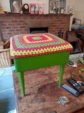 Green Wooden Ottoman Foot Stool Rest with Padded Top With Storage 15 X 15 X 15""