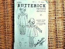 Vintage 1940s Butterick Delineator Style Sewing Pattern 6010 Simple Baby Dress