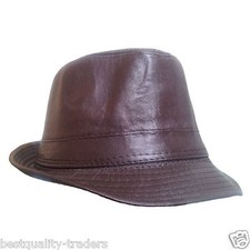 Mens Ladies Kids Retro Black Leather Look Trilby Hat  Five sizes Fast Dispatch