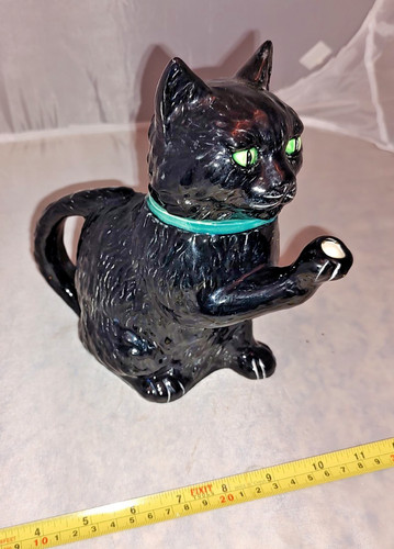 Black cat teapot with green - teapot,