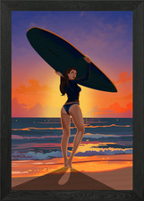Surfer Girl at Sunset Framed