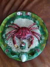 Vintage Majolica Palissy ? Crab Wall Plate 24cm Wall Hanging - claws damaged