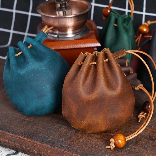 Leather drawstring bag - leather,