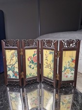 Vintage 1990s Asian MINI 4 Panel Beauties Flowers Doll House Folding Screen