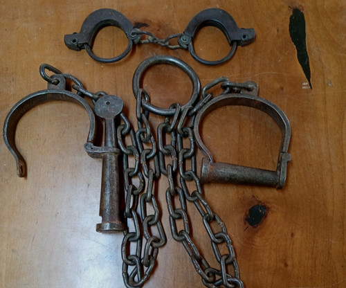 Antique steel handcuffs - , and