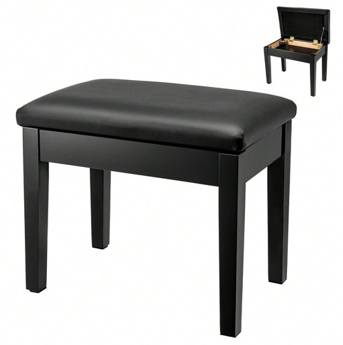 Black leather storage piano - black, pu