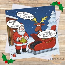 Funny Christmas Card BROKEN SLEIGH Adult Humour Friend Colleague Rude XMAS 🎄
