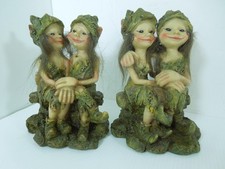 2 lots of Pixie/Fairies/Trolls Ornaments Sitting on a Bench size 12cm NOS vgc