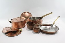 Copper Saucepans Frying Pan With Brass Handles Vintage Kitchenware 6849g