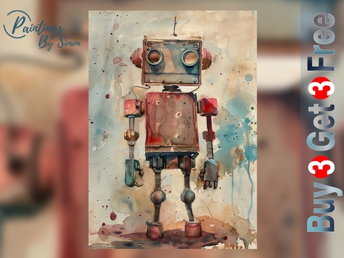 Robot art print on matte - on,