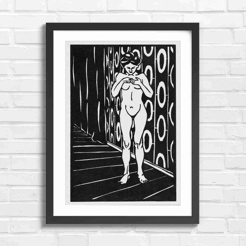 Minimalist nude woman woodcut - woman,