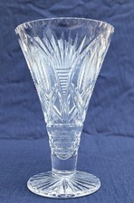 Vintage Flared Lead Crystal Cathedral Cut Glass Footed Trumpet Vase - 22cm, 730g