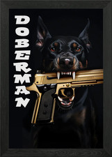 Dog With Gold Gun Framed Wall