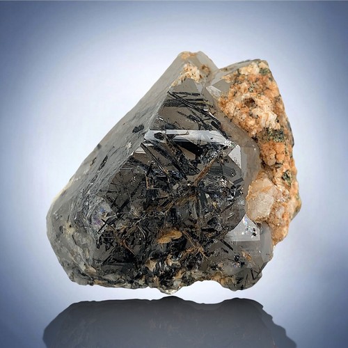 Black rutile with quartz - black,