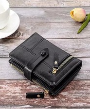 Womens Black Soft Leather Zip