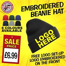 Personalised Beanie hat, EMBROIDERED with FREE TEXT & LOGO, GC Prints Bolton LTD