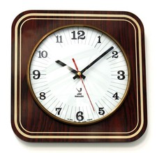 Vintage 26cm JAZ Formica Wall Clock - French Retro Mid Century Atomic Wooden