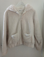H&M Girls'  Hooded Teddy Jacket Age 12-14 Beige / Off White Very Good Condition