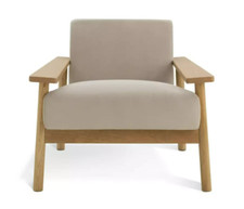 Habitat Dore Velvet Accent Chair Oak | Mid Century Lounge Chair Upholstered