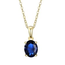 Ladies 9 Carat Gold on Sterling 925 Silver 1.5 Ct Blue Sapphire Pendant Necklace