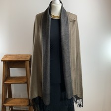 Cashmere & Silk Pashmina/Scarf/Shawl Taupe & Black Weave with Fringing.