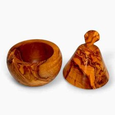 Olive Wood Pear Shaped Container, Wooden Coffee/ Sugar/ Spice Pot Bowl with Lid