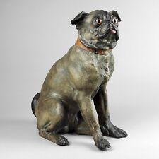 Antique 19th Century Large Life-Size Austrian Terracotta Painted Pug Dog Statue