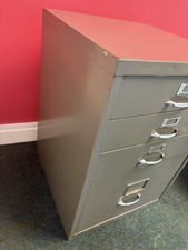 Bisley Grey Steel 4-Drawer Filing Cabinet Vintage Industrial