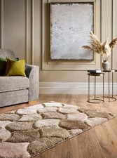 Origins 3d Carved Scallop Soft Silky Area Rug EazyClean Neutral 80X150cm RPR £65